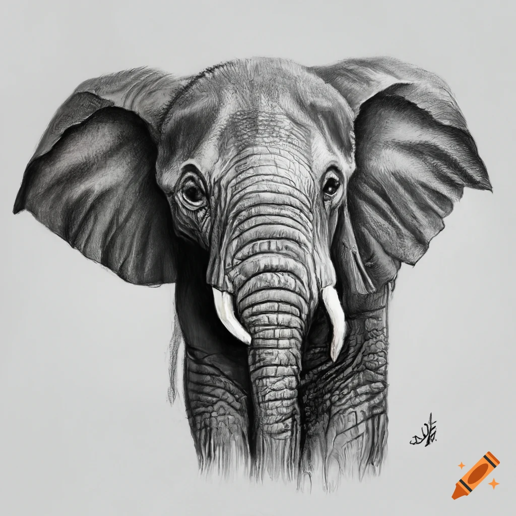 Realistic pencil drawing of an elephant on Craiyon