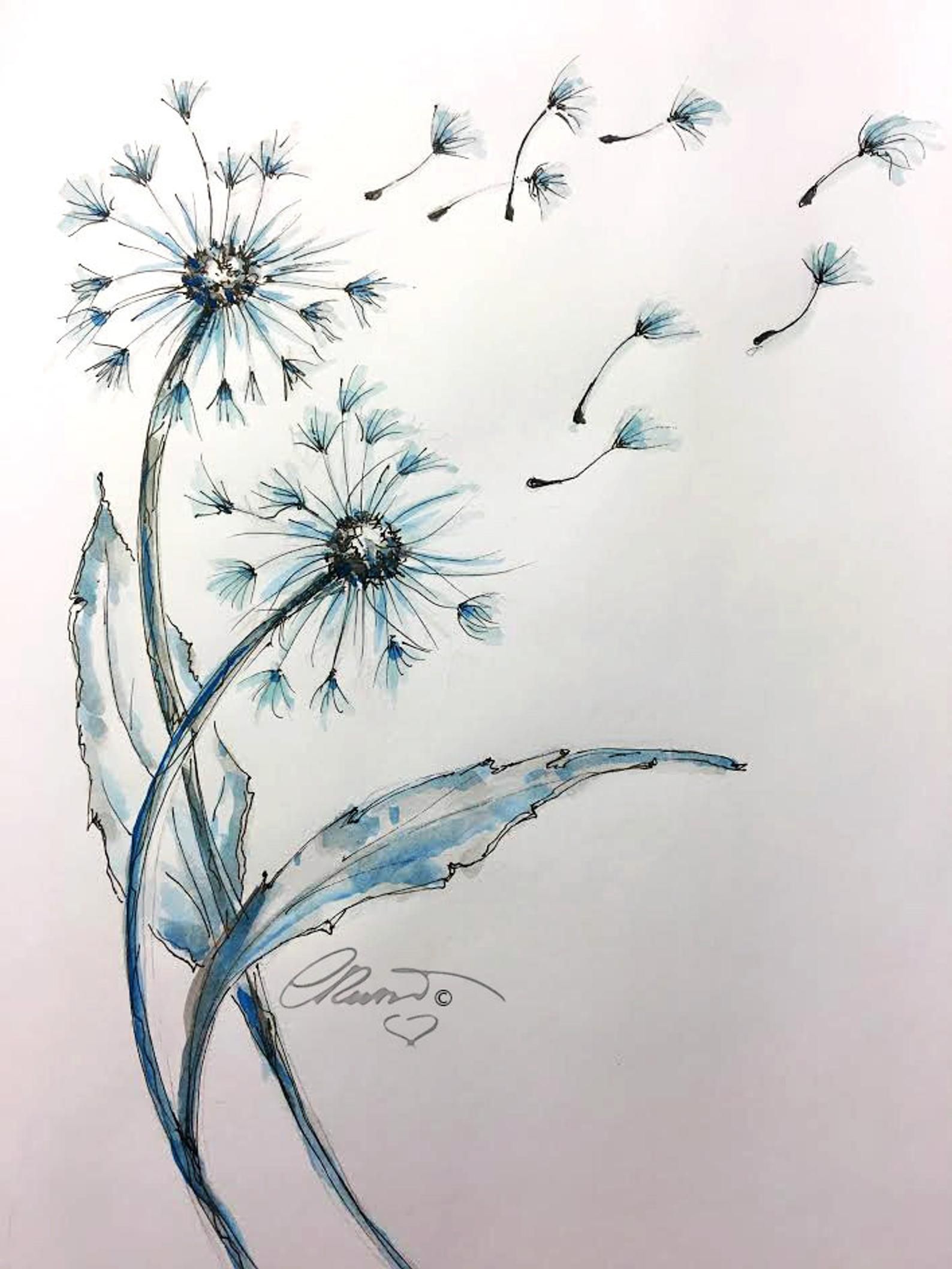 Dandelions, Open Edition Print Signed, Watercolor Painting, Botanical