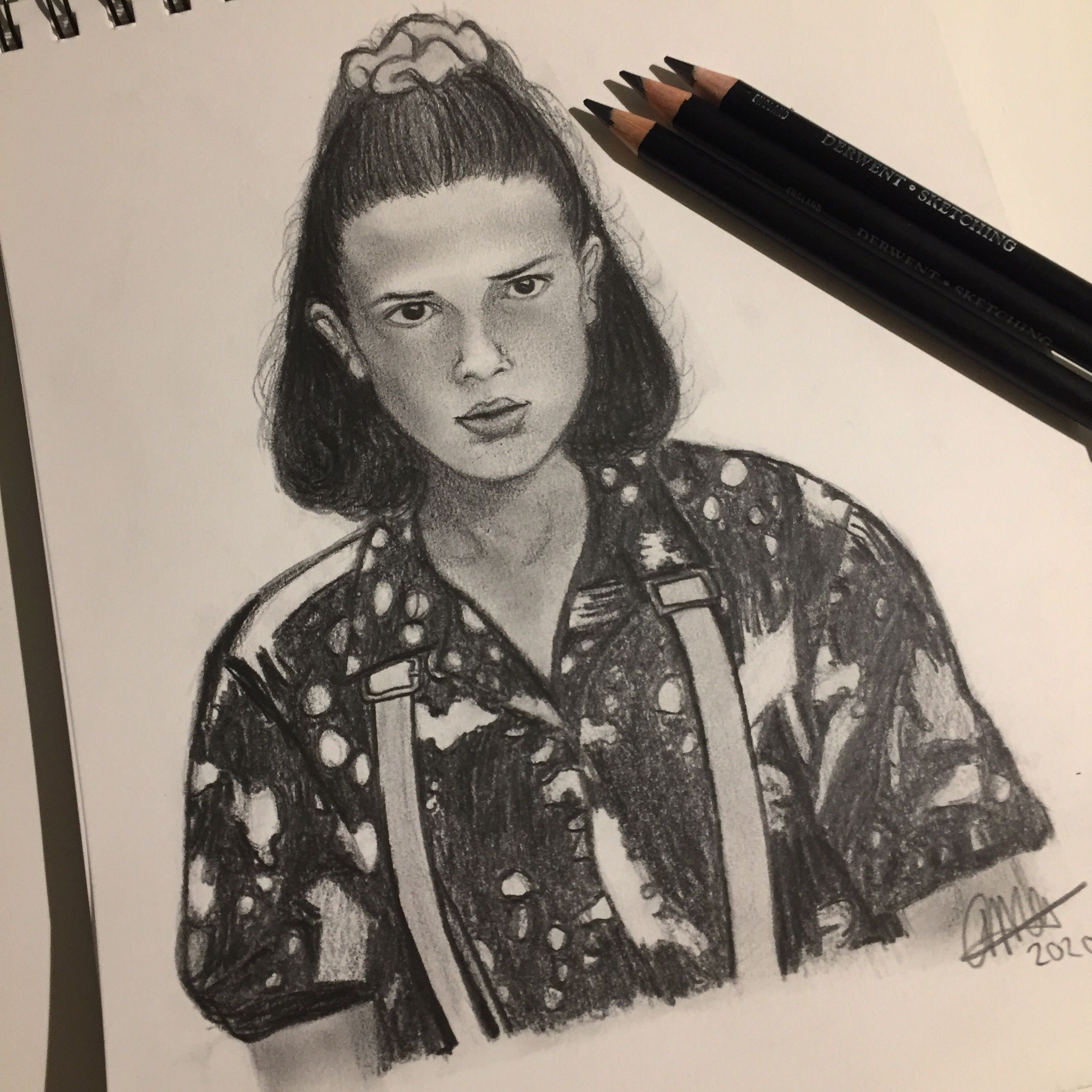 Stranger Things fan art, graphite pencil drawing Eleven Stranger Things