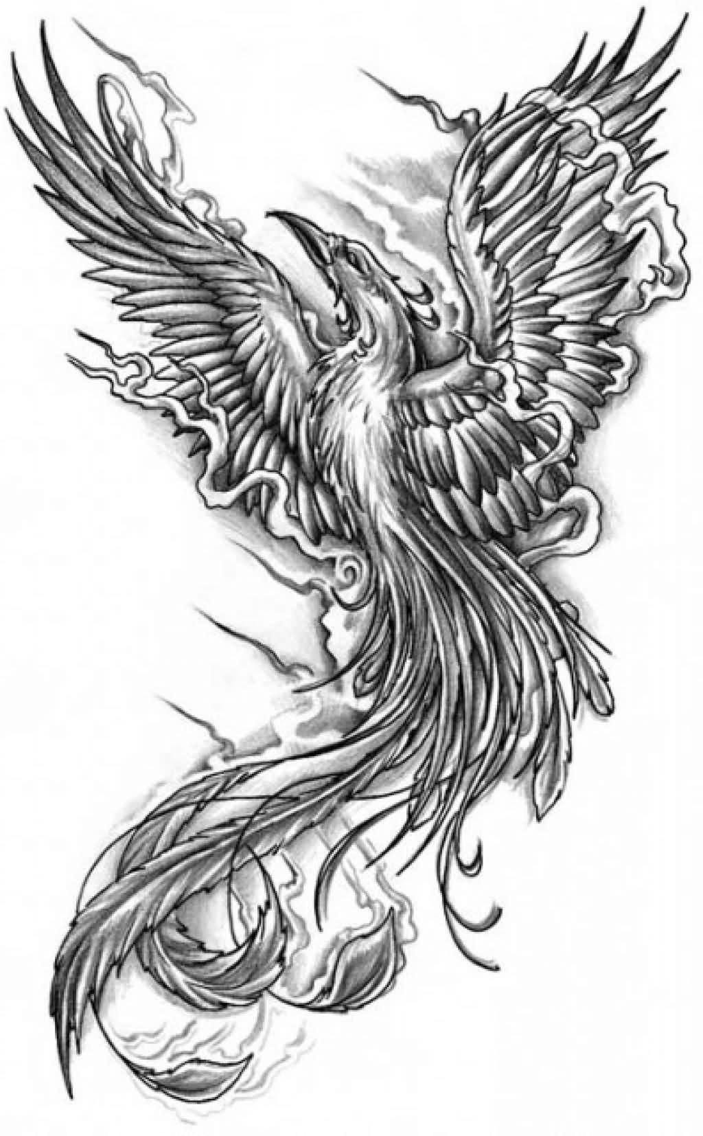 grey ink phoenix tattoo design cool grey ink phoenix tattoo design