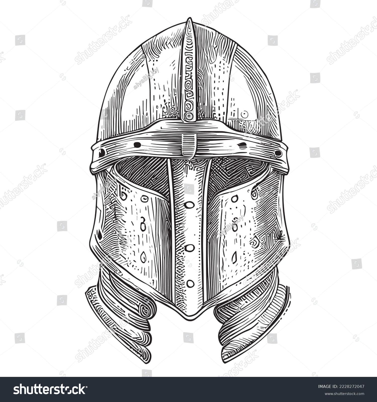 Knight Helmet Sketch Hand Drawn Engraving Stock Vector (Royalty Free