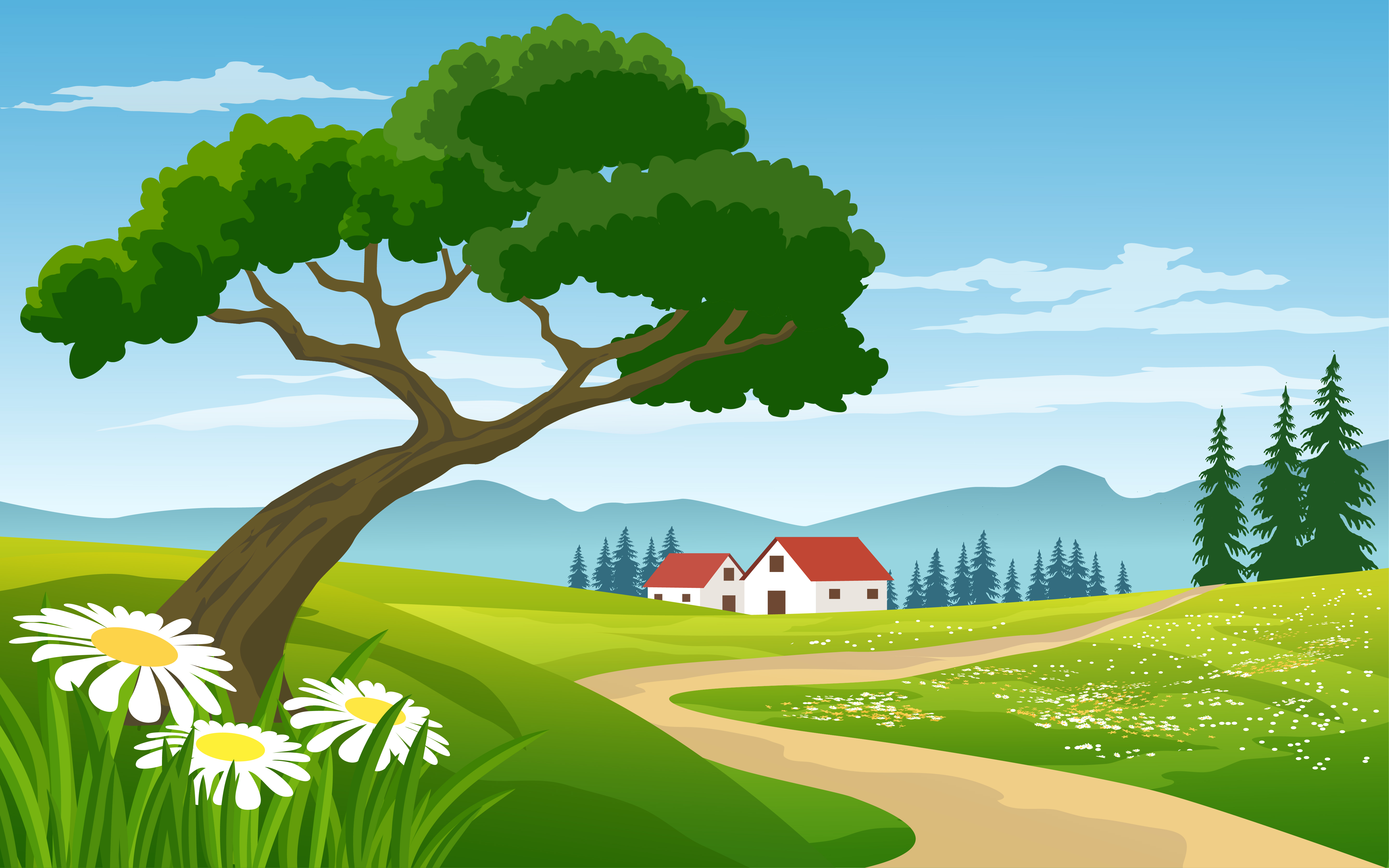Beautiful Landscape Countryside with Farm 1308859 Vector Art at Vecteezy