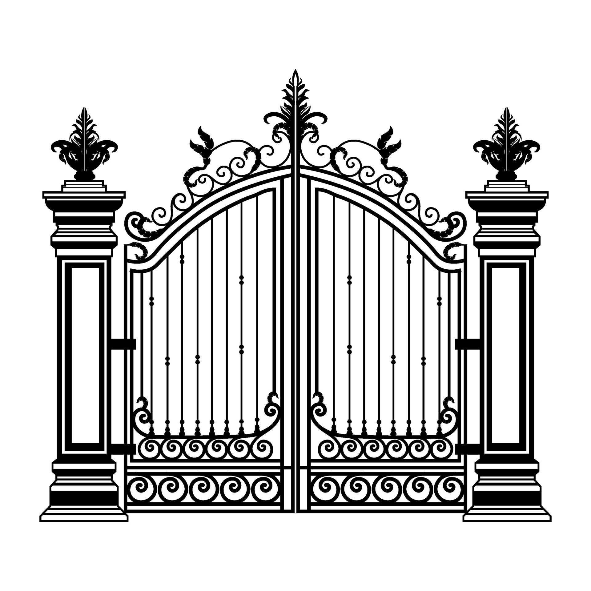 Metal gate sketch. Vector illustration of decorative of a two