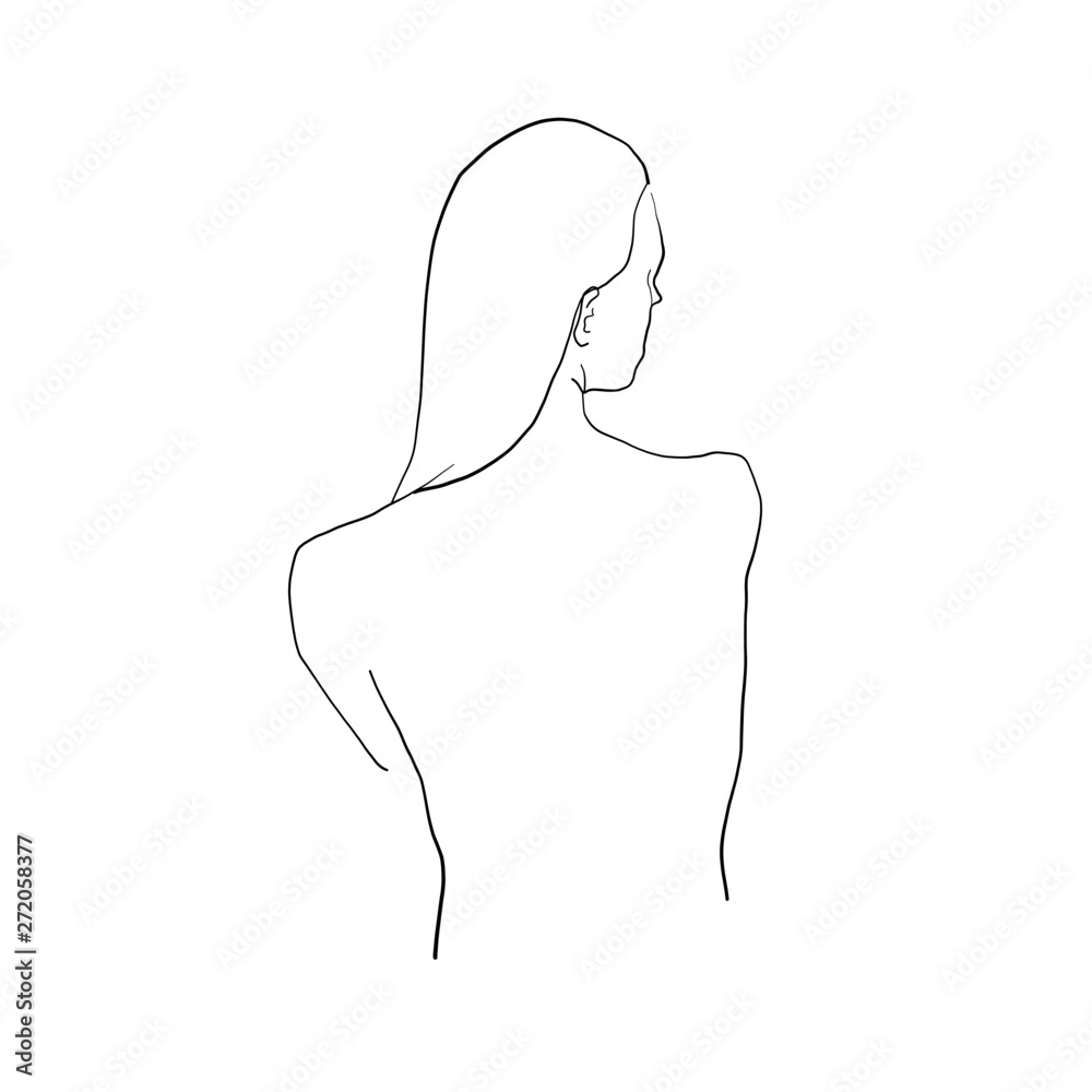 Vecteur Stock woman silhouette illustration, black and white drawing
