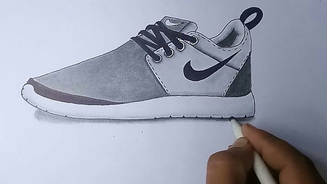 How to draw 3D Nike shoes on paper easy sketch YouTube