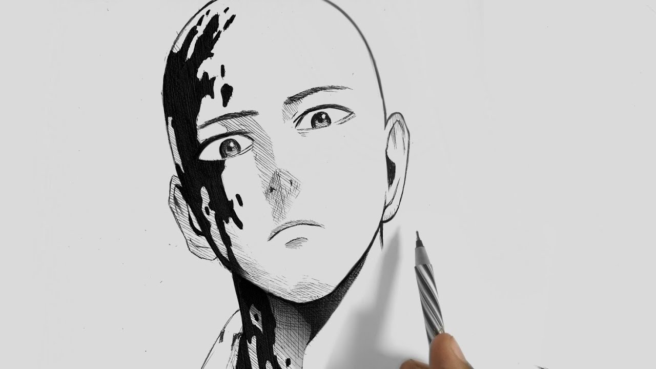 How to draw SAITAMA Serious FACE with 1 PEN ONE PUNCH MAN YouTube