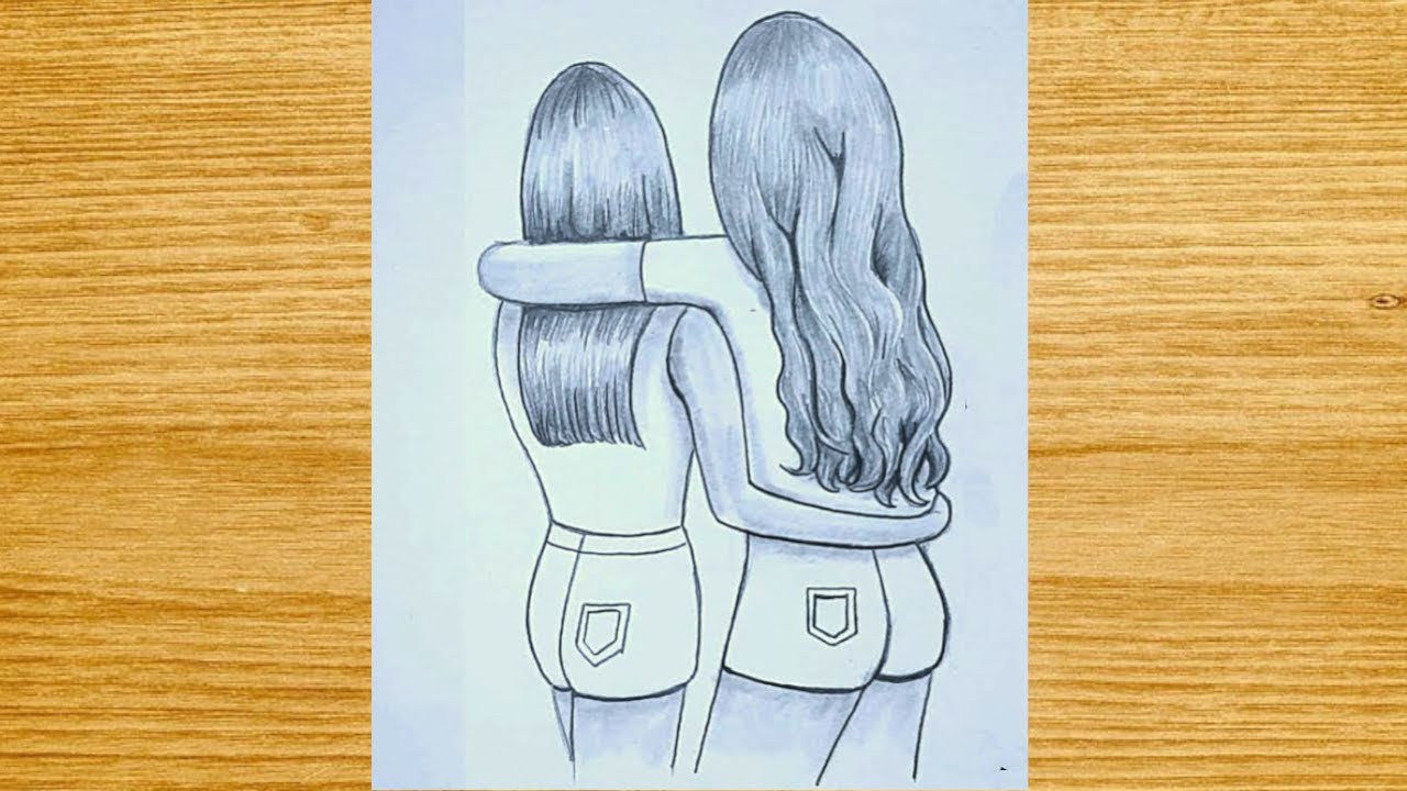Best friends Pencil Sketch Tutorial How To Draw Two Friends Hugging