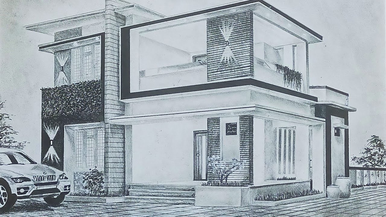 HOW TO DRAW A MODERN HOUSE USING TWO POINT PERSPECTIVE ARCHITECTURE